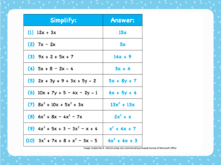 Combining Like Terms Practice 1 by Nancy